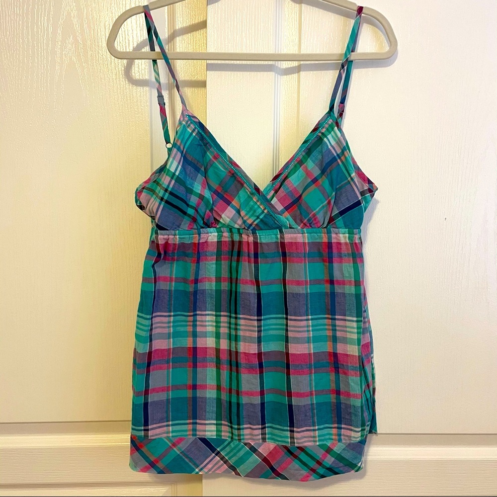 Aeropostale size medium madras plaid spaghetti strap top turquoise pink teal
